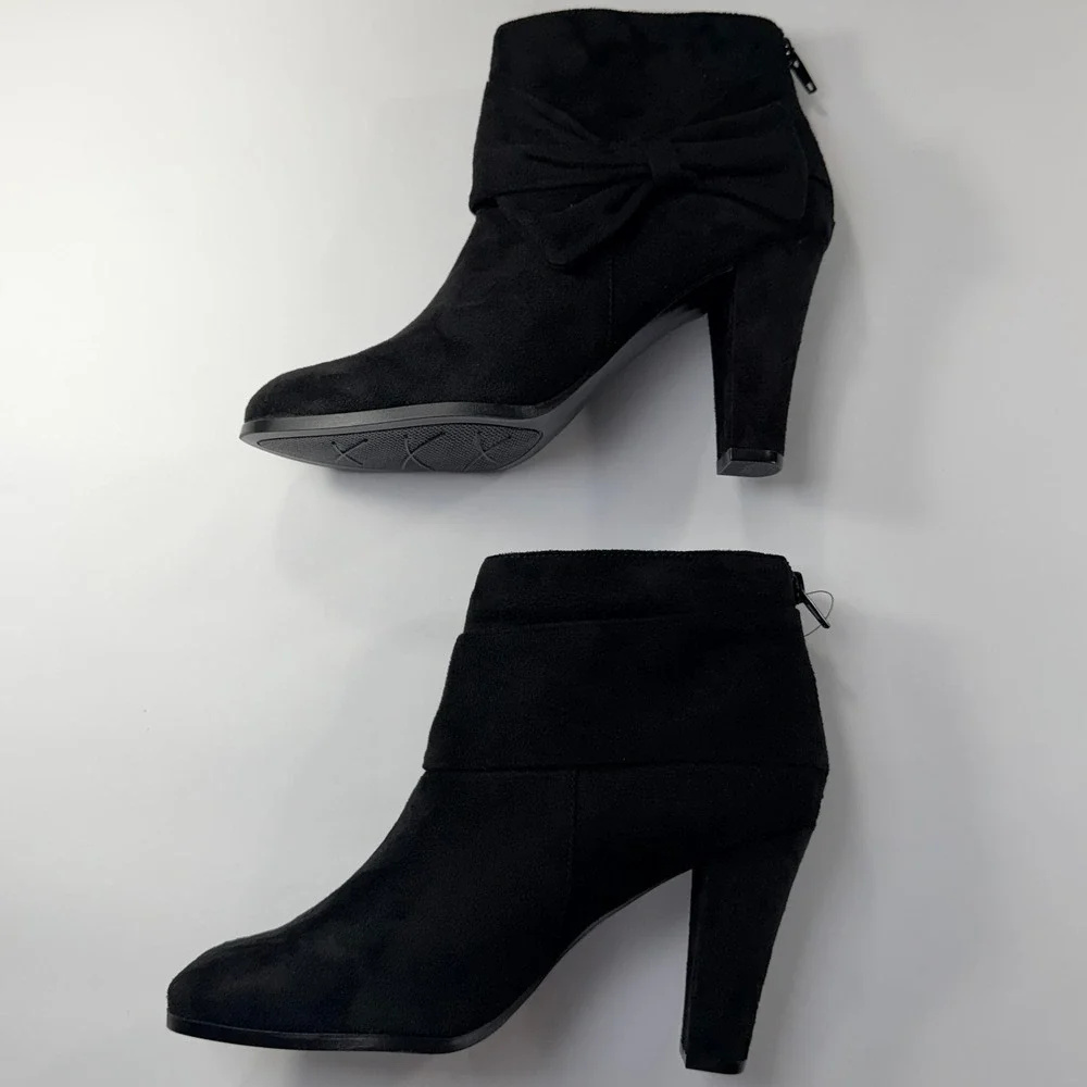 NEW Coach‎ and Four Odalis Boot Womens 7.5 Black Suede Ankle Bow Zipper Coquette